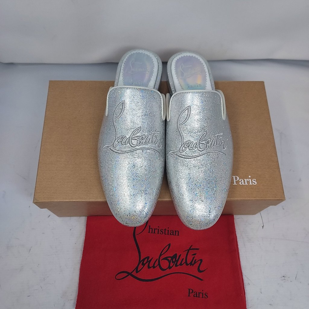Christian Louboutin Coolito Holographic Metallic Silver Mule Slides
